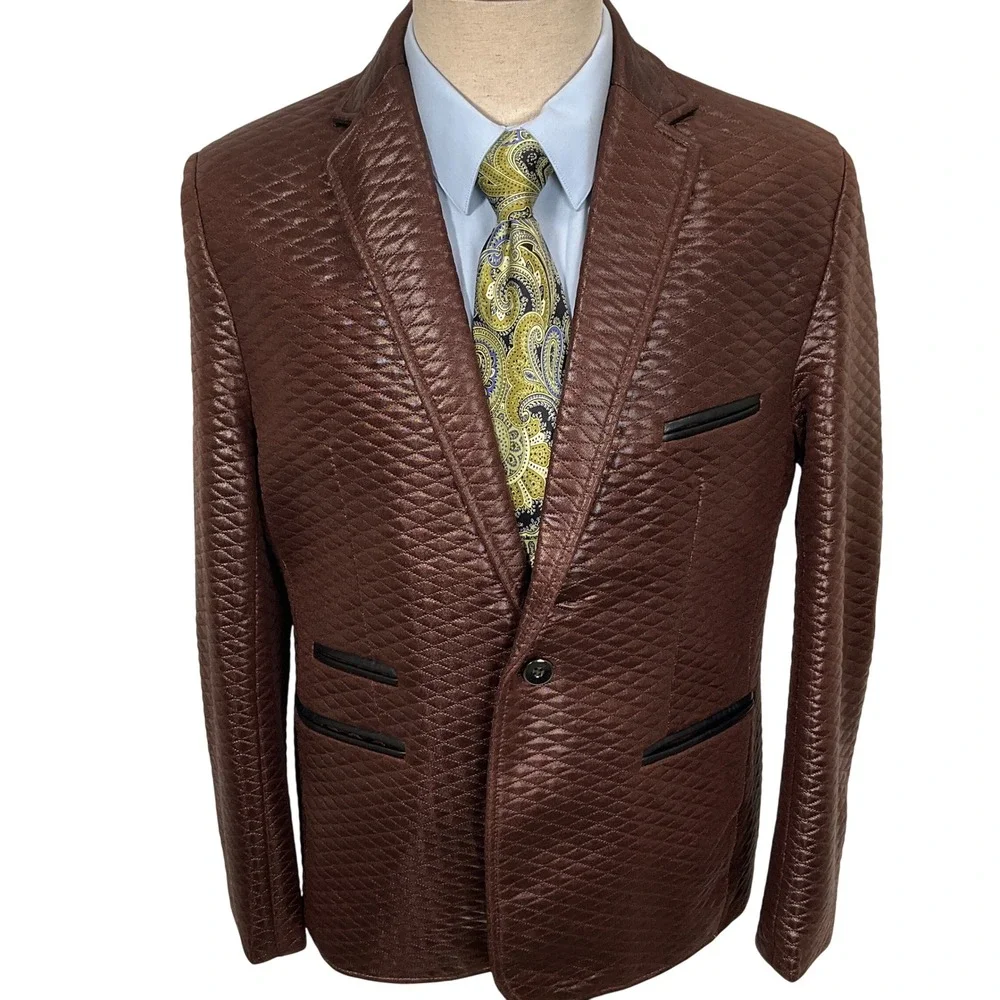 Barabas Blazer Mens 42R Brown Quilted Diamond Formal Luxury‎ Jacket
